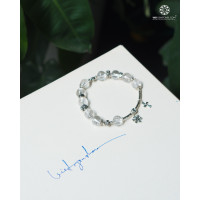 Lắc Tay Mân Côi Thạch Anh Trắng Charm Bạc