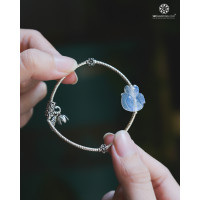 Lắc tay charm bạc Hồ Ly Ôm Mẫu Đơn Đá Mặt Trăng - Moonstone