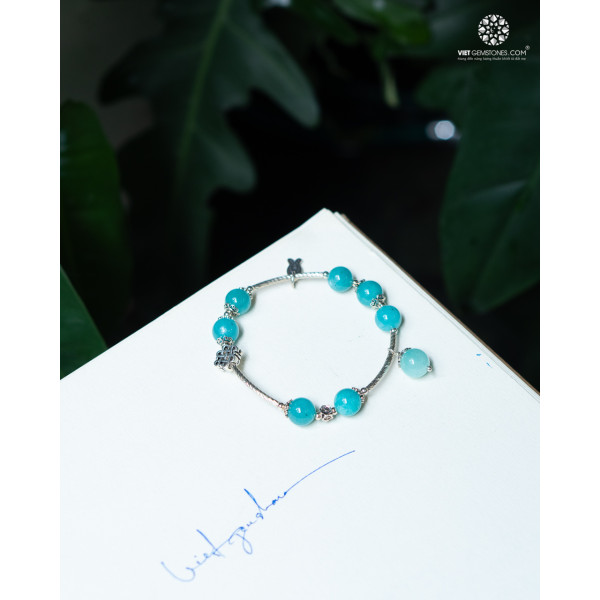 Lắc Tay Đá Amazonite 10mm Charm Bạc