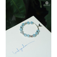 Vòng Chuỗi Mân Côi Aquamarine Charm Bạc Thánh Giá Hợp Kim