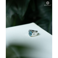 Nhẫn Bạc Nam Đá Aquamarine Oval - Bạc 950 Phủ Bạch Kim