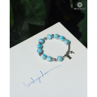 Lắc tay mân côi Larimar 10mm phối charm bạc